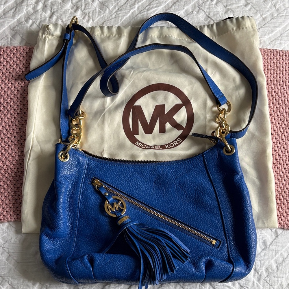 Michael Kors Royal Blue Shoulder Bag with Gold Accents